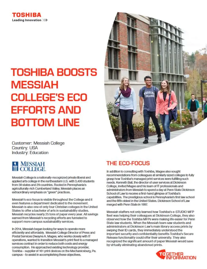 Messiah College Case Study, Toshiba, (Dealership Name)