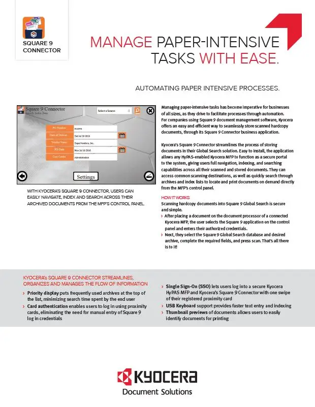 Kyocera Software Document Management, Square 9, Connector, kyocera, (Dealership Name)