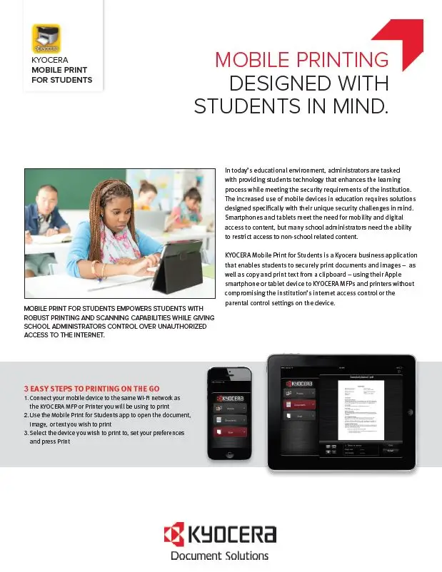 Kyocera, Software, Mobile, Cloud, Mobile Print For Students, education, (Dealership Name)