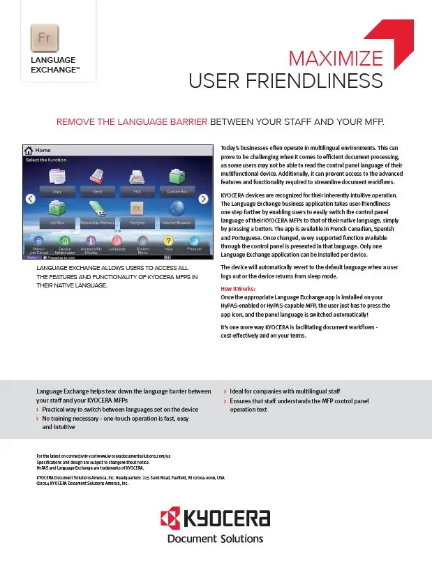 Kyocera, Software, Network Device Management, Language Exchange, (Dealership Name)