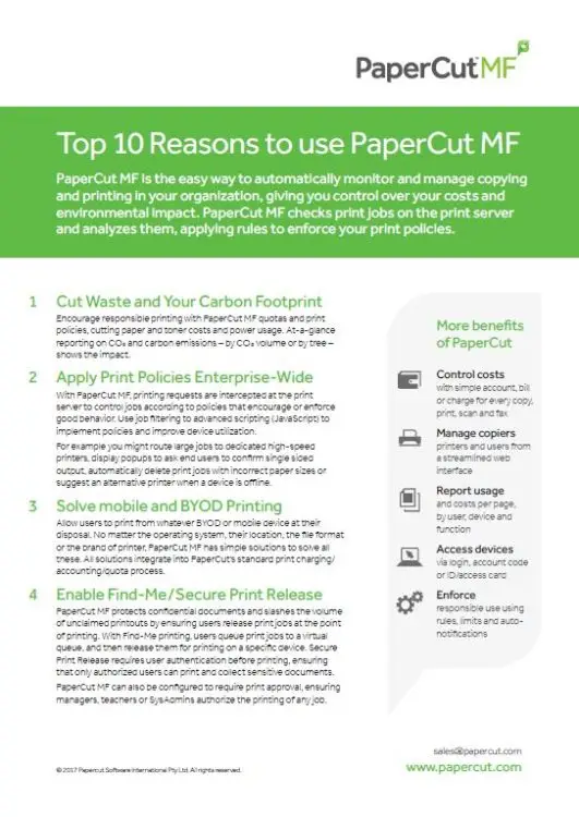 Top 10 Reasons, Papercut Mf, (Dealership Name)