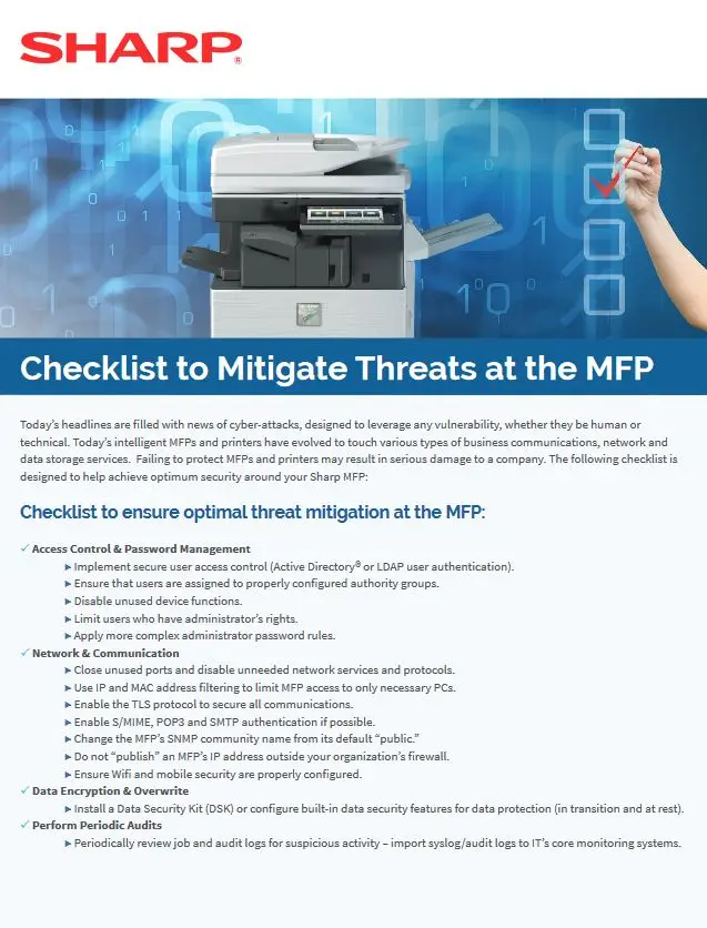 Mfp Security Checklist, Sharp, (Dealership Name)