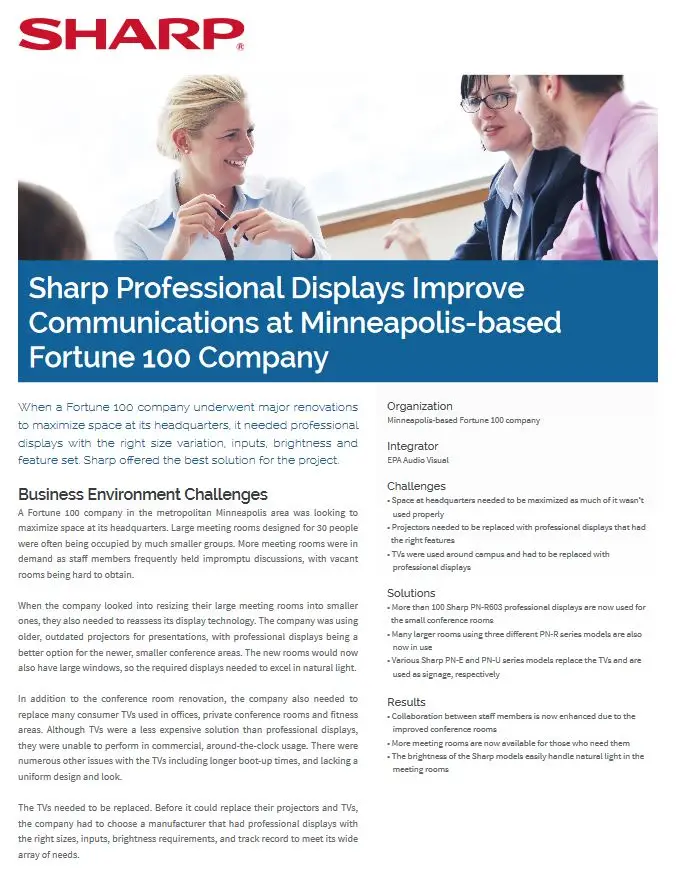 Sharp, Professional Displays, Improve Communications, corporate, (Dealership Name)