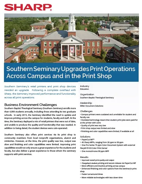 Sharp, Southern Seminary, Print Operations, Case Study, Education, (Dealership Name)