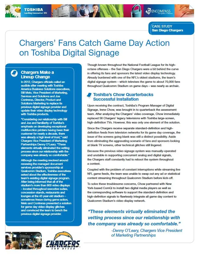 San Diego Chargers, Digital Signage, Toshiba, (Dealership Name)