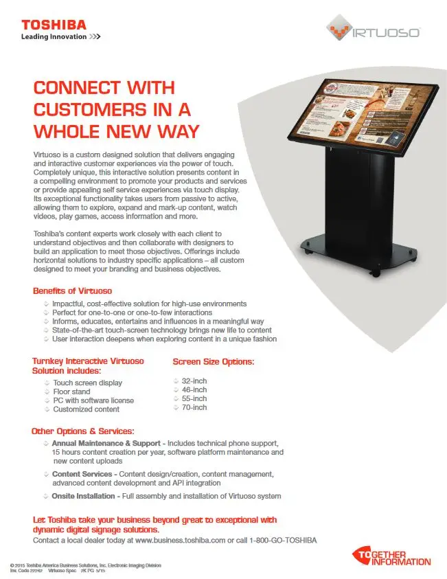 Virtuoso, Brochure, Digital Signage, Toshiba, (Dealership Name)